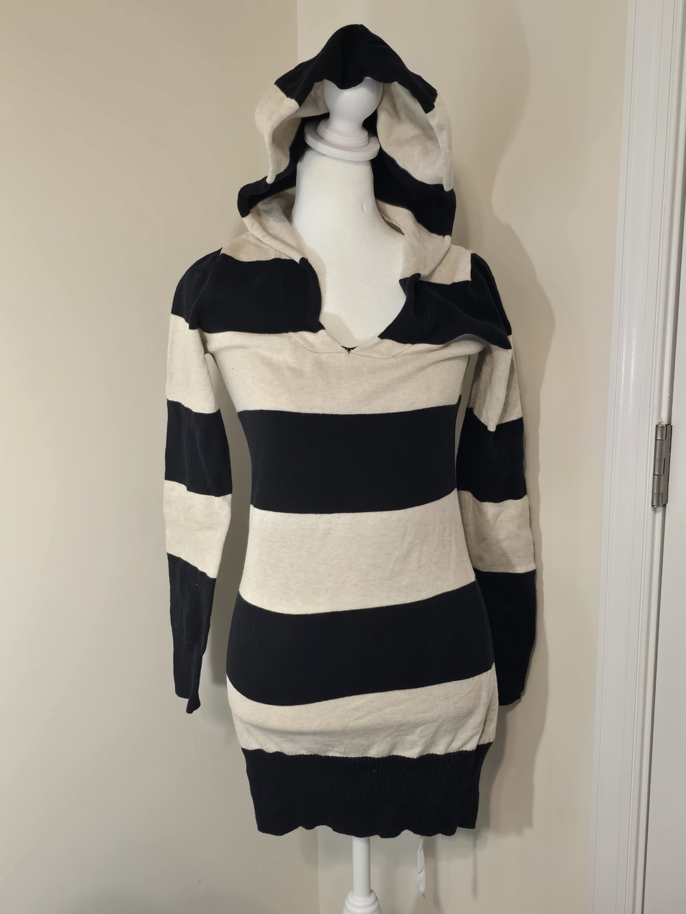 Vintage Delia's Striped Hooded Sweater - Black & Cream